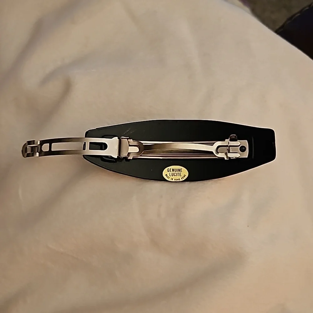 Vintage Black Lucite Made in Hong Kong Art Deco Barrette